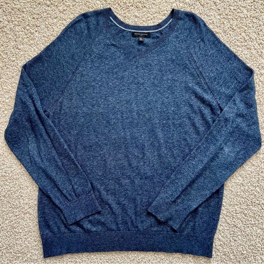 BANANA REPUBLIC Men's V-Neck Sweater Dark Heather Blue Size XLarge